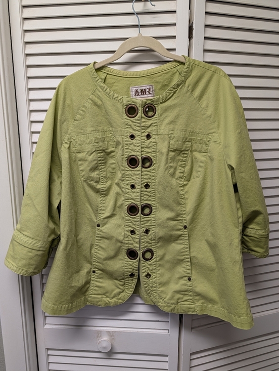 Amx Jackets & Blazers - AMX Olive Green Eyelet Utility Jacket - Women
